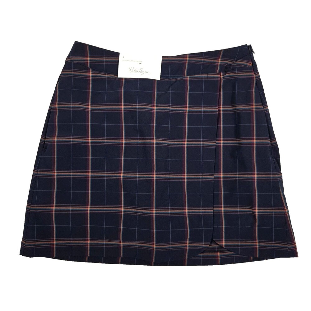Walter Hagen 17” Women's Plaid Golf Skort Size 2 Performance Navy New